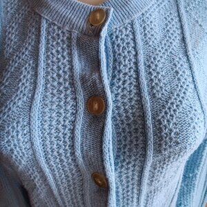 Medium Vintage Cardigan Blue Cable Knit Button-Up Sweater Womens Long Sleeve 60s